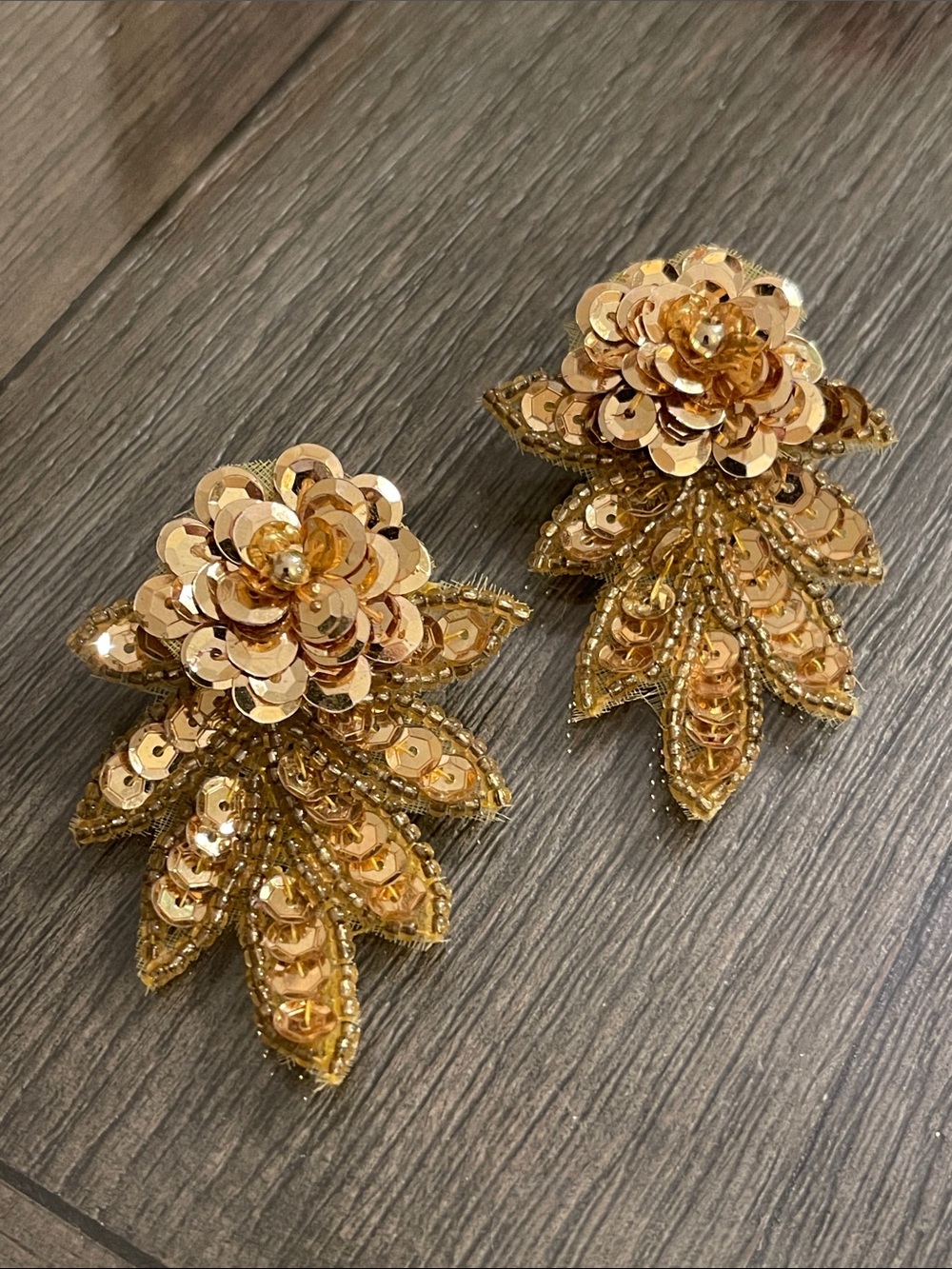 Vintage-Inspired Gold-Tone Sequin & Bead Floral Statement Earrings